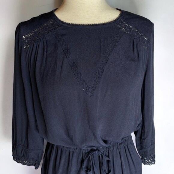 Maje Ronsard Crepe Lace Panel Cotton Shift Mini Dress‎ in Nuit 2 French Peasant - Picture 9 of 10